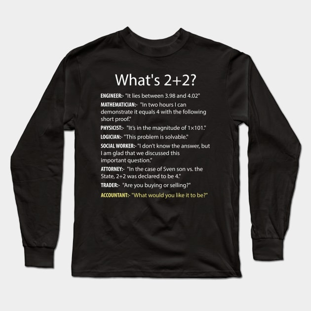 What's 2+2? Funny CPA Certified Public Accountant Accounting Pun Jokes Long Sleeve T-Shirt by mrsmitful01